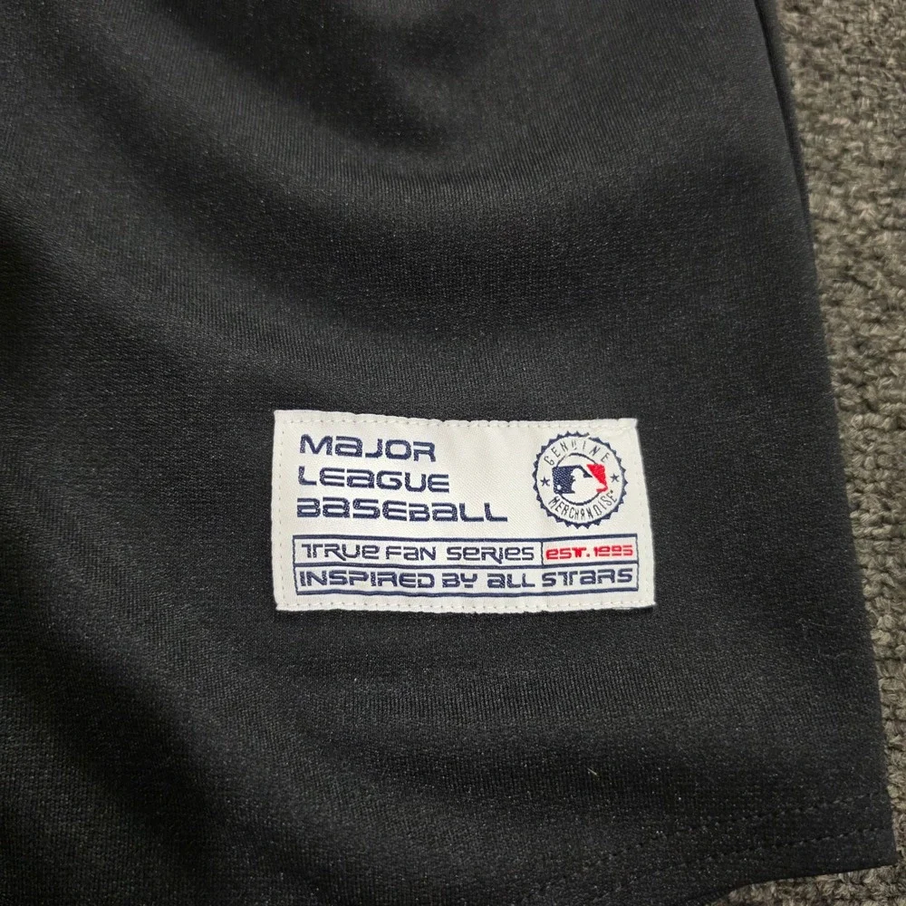 True Fan Mets Baseball Jersey Kids Large 12-14 Black MLB Button Black Blue